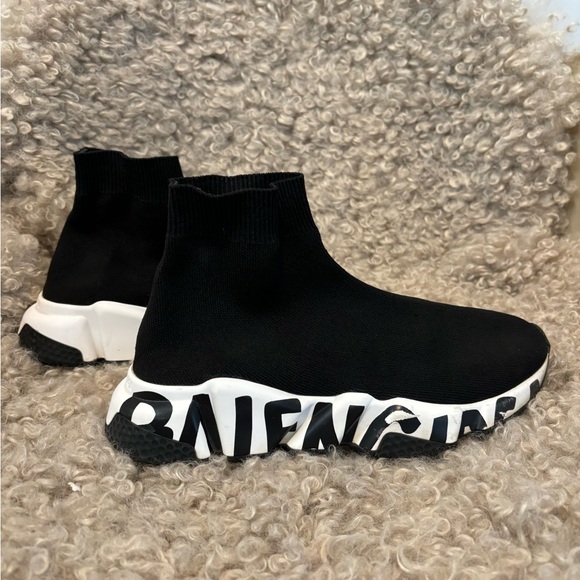 Balenciaga Speed Graffiti Sneakers - black and white - retail for $1200 - Picture 4 of 7